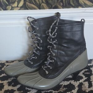 Casadei Black and Gray Lace-Up Rain Boots Size 8.5